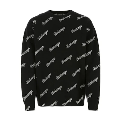 Balenciaga SS21 Embroidered Logo Print Oversized Black Sweater for Men. 646493T41121070