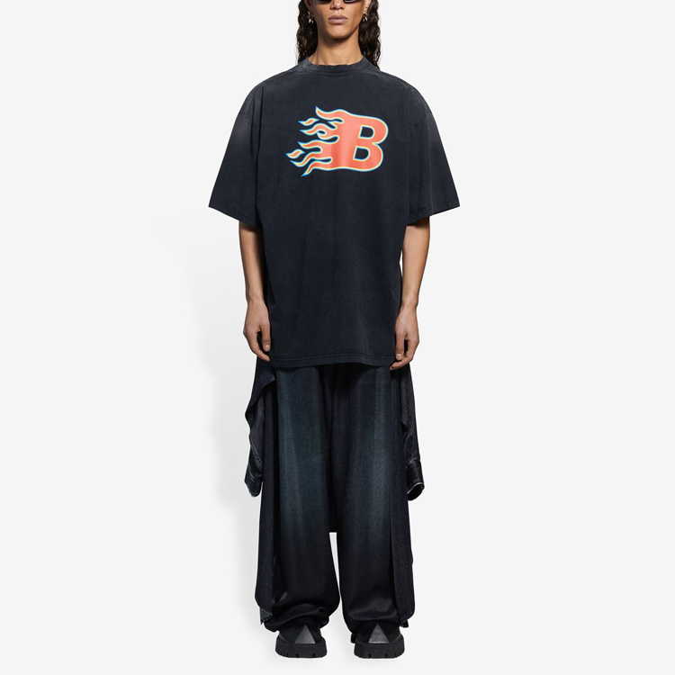 Balenciaga SS21 Flame Vintage Black Short Sleeve T-Shirt . 656978TKV701076 圖 4