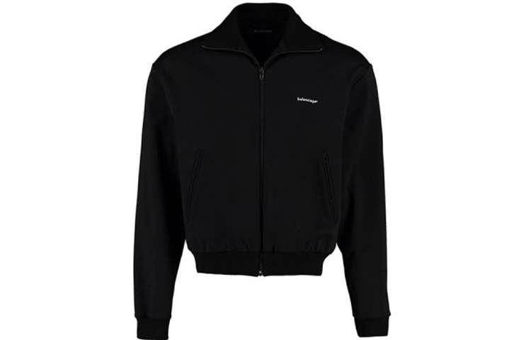 Balenciaga SS21 Full-Zip Logo High-Collar Jacket Black Menswear 556120TTK211000