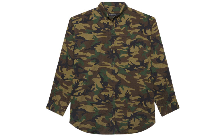Balenciaga SS21 Green Camouflage Print Long Sleeve Shirt. 659027TKL142840