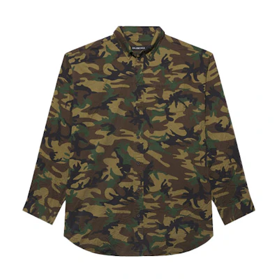 Balenciaga SS21 Green Camouflage Print Long Sleeve Shirt. 659027TKL142840
