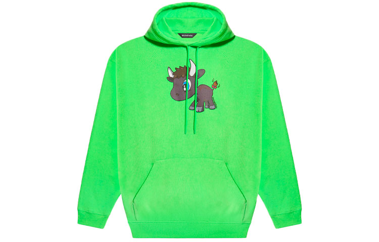 Balenciaga SS21 Green Cartoon Print Calf Hoodie Unisex 600583TJVE63302