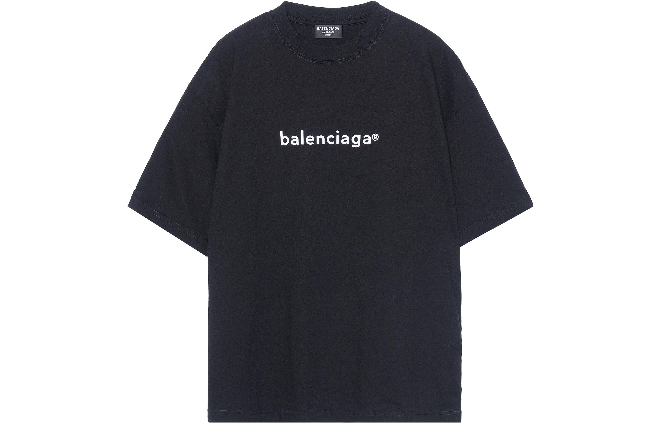 Balenciaga SS21 Letter Logo Print Black Casual T-Shirt Regular Fit. 612966TIV541070