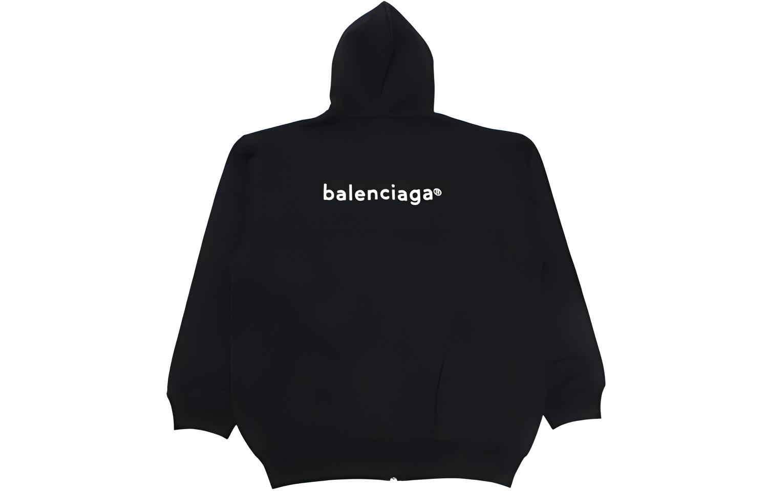 Balenciaga SS21 Letter Print Zip-Up Hoodie Jacket Black 641659TIV551070