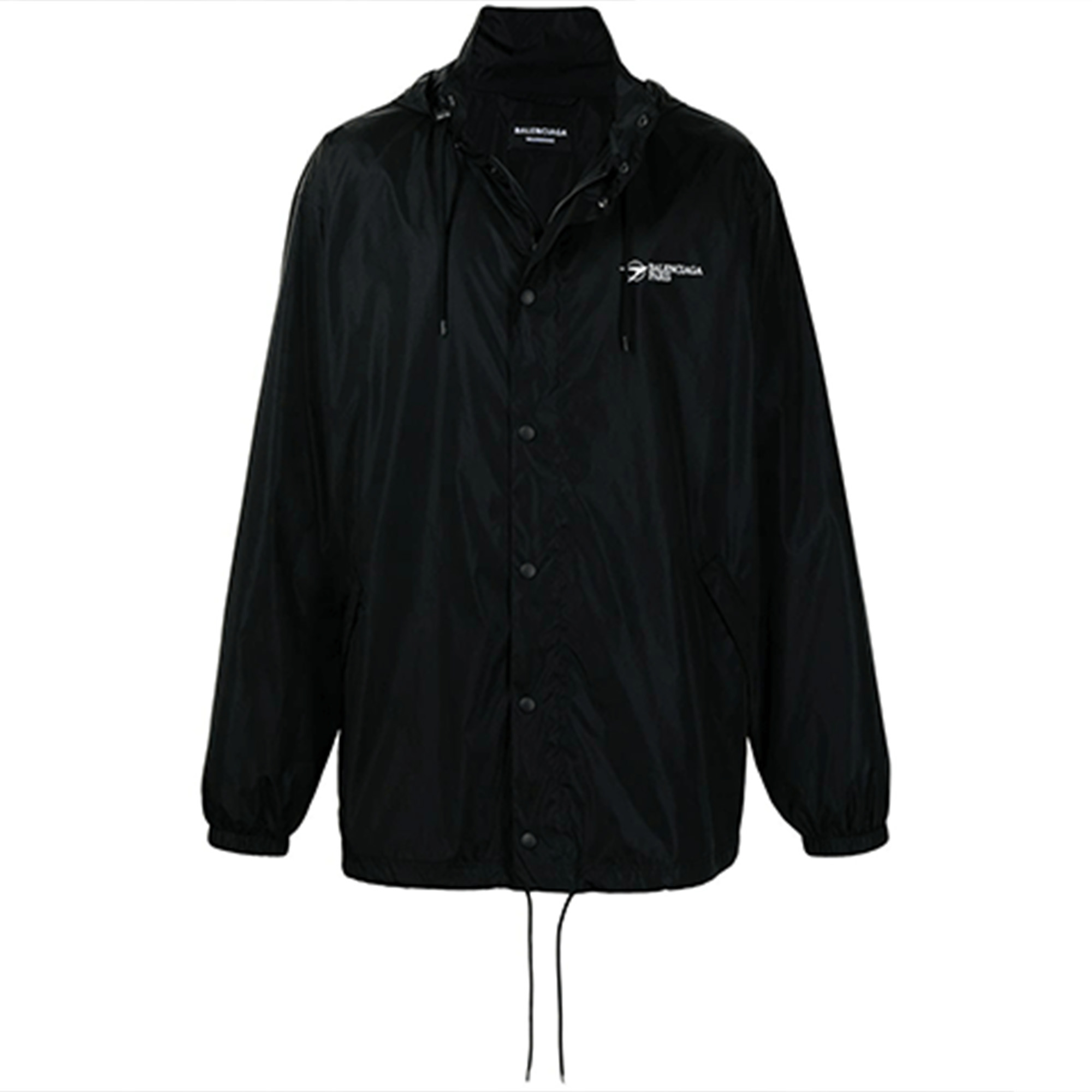 Balenciaga SS21 Logo Drawstring Hooded Jacket Black 658044TJOB91000