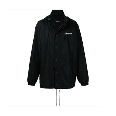 Balenciaga SS21 Logo Drawstring Hooded Jacket Black 658044TJOB91000