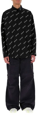 Balenciaga SS21 Logo Print Long Sleeve Shirt Men Black 647363TJLY71070 Lookbook Balenciaga SS21 Logo Print Long Sleeve Shirt Men Black 647363TJLY71070