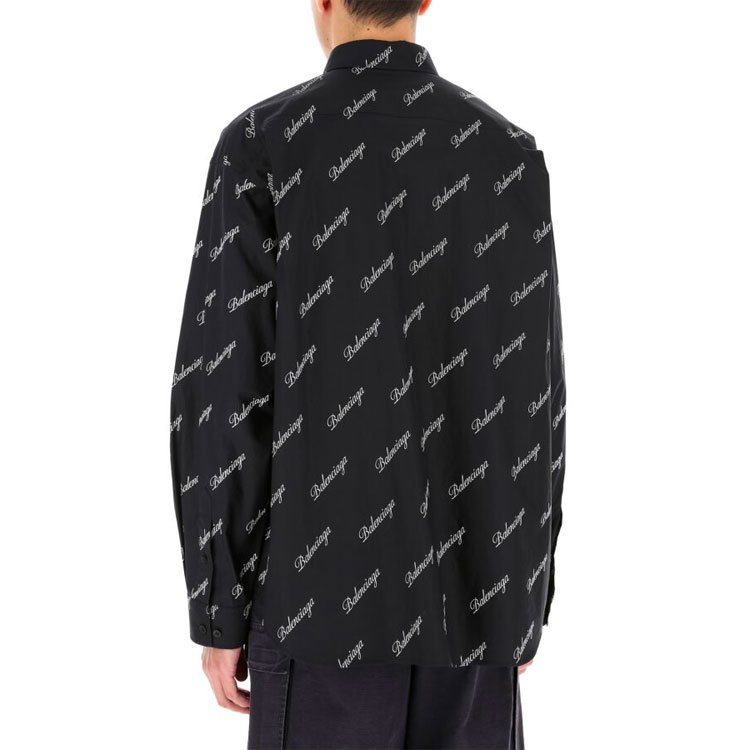 Shop Balenciaga SS21 Logo Print Long Sleeve Shirt Men Black 647363TJLY71070