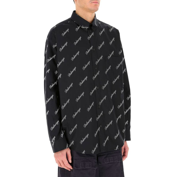 Purchase Balenciaga SS21 Logo Print Long Sleeve Shirt Men Black 647363TJLY71070