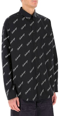 Balenciaga SS21 Logo Print Long Sleeve Shirt Men Black 647363TJLY71070 Purchase Balenciaga SS21 Logo Print Long Sleeve Shirt Men Black 647363TJLY71070