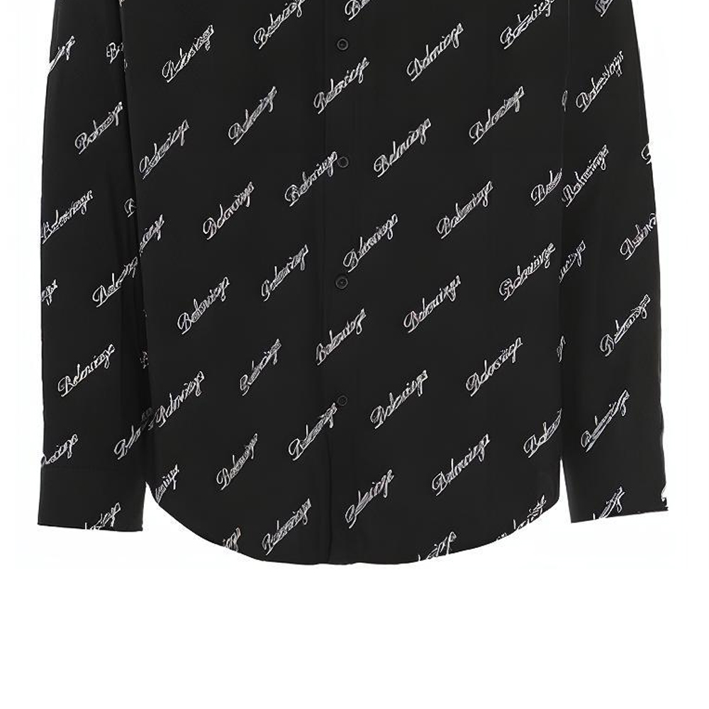Sizing Balenciaga SS21 Logo Print Long Sleeve Shirt Men Black 647363TJLY71070