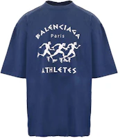 Balenciaga SS21 Marathon Logo Print Loose Fit T-Shirt Blue 641614TJVK64866 Balenciaga SS21 Marathon Logo Print Loose Fit T-Shirt Blue 641614TJVK64866