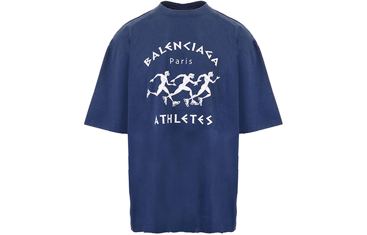 Order Balenciaga Kaos Longgar Logo Marathon SS21 Warna Biru. 641614TJVK64866