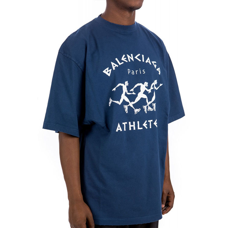 Details for Balenciaga Kaos Longgar Logo Marathon SS21 Warna Biru. 641614TJVK64866