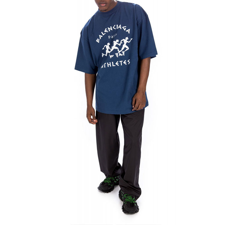 Sizing Balenciaga Kaos Longgar Logo Marathon SS21 Warna Biru. 641614TJVK64866