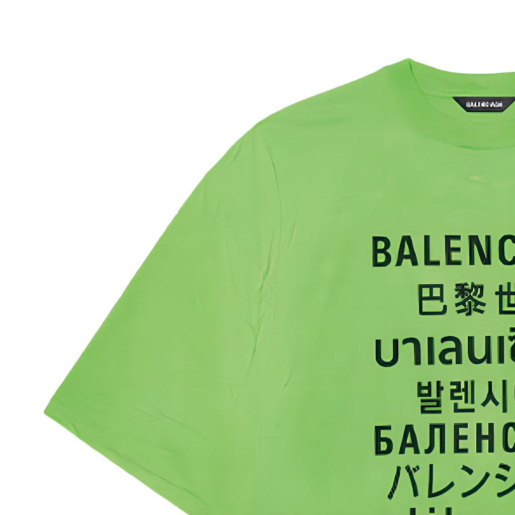 Sizing Balenciaga SS21 Multilingual Text Graphic T-Shirt Unisex Green. 641614TJVI34162
