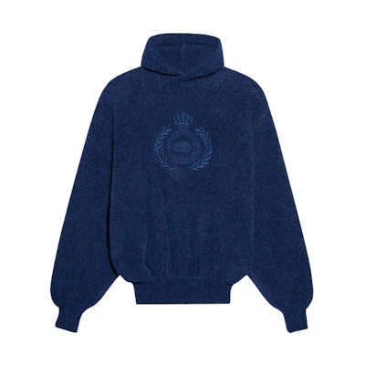 Balenciaga SS21 Plush Embroidered Knit Hoodie Unisex Dark Blue 646505T61884778