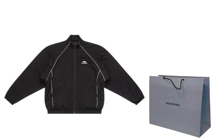 Shop Balenciaga SS22 Jaket High Neck Logo 3B Unisex Hitam 697954TMVA61000