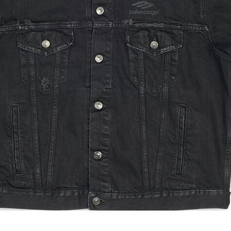 Sizing Balenciaga SS22 Jaket Denim Hitam Lengan Panjang Kasual Single-Breasted 704298TBP471029