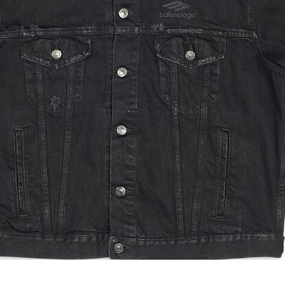 Balenciaga SS22 Jaket Denim Hitam Lengan Panjang Kasual Single-Breasted 704298TBP471029 Sizing Balenciaga SS22 Jaket Denim Hitam Lengan Panjang Kasual Single-Breasted 704298TBP471029