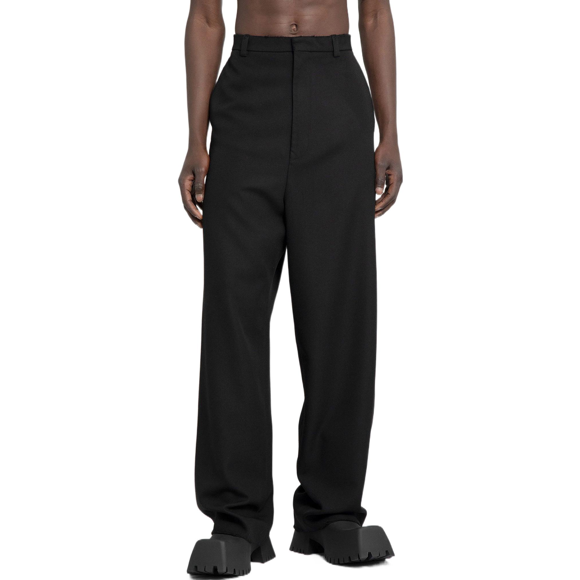 Shop Balenciaga SS22 Celana Hitam Distressed Longgar Casual. 699010TLT171000