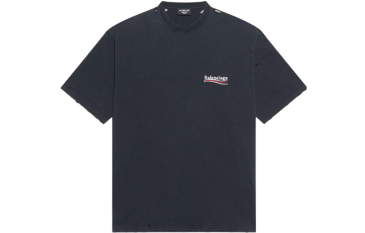 Buy Balenciaga SS22 黑色標誌刺繡短袖上衣 641675TKVJ19034