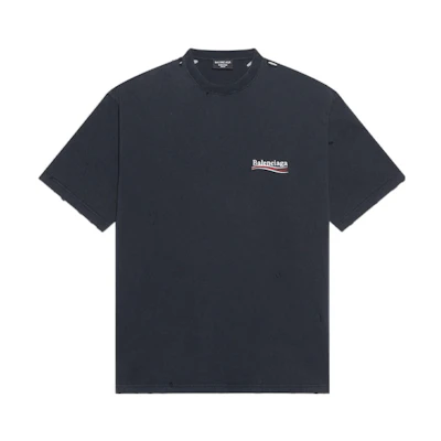Balenciaga SS22 Black Logo Embroidered Crewneck T-Shirt 641675TKVJ19034