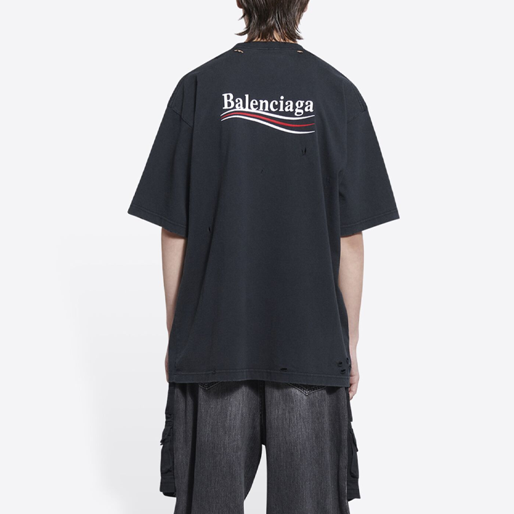 Details for Balenciaga SS22 黑色標誌刺繡短袖上衣 641675TKVJ19034