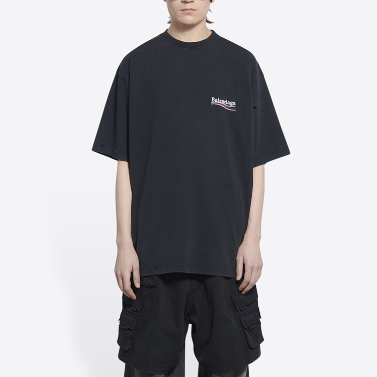 Cheap Balenciaga SS22 黑色標誌刺繡短袖上衣 641675TKVJ19034