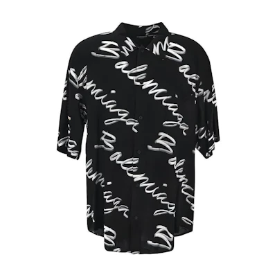 Balenciaga SS22 Black Logo Print Loose Fit Short Sleeve Shirt. 681813TML131070