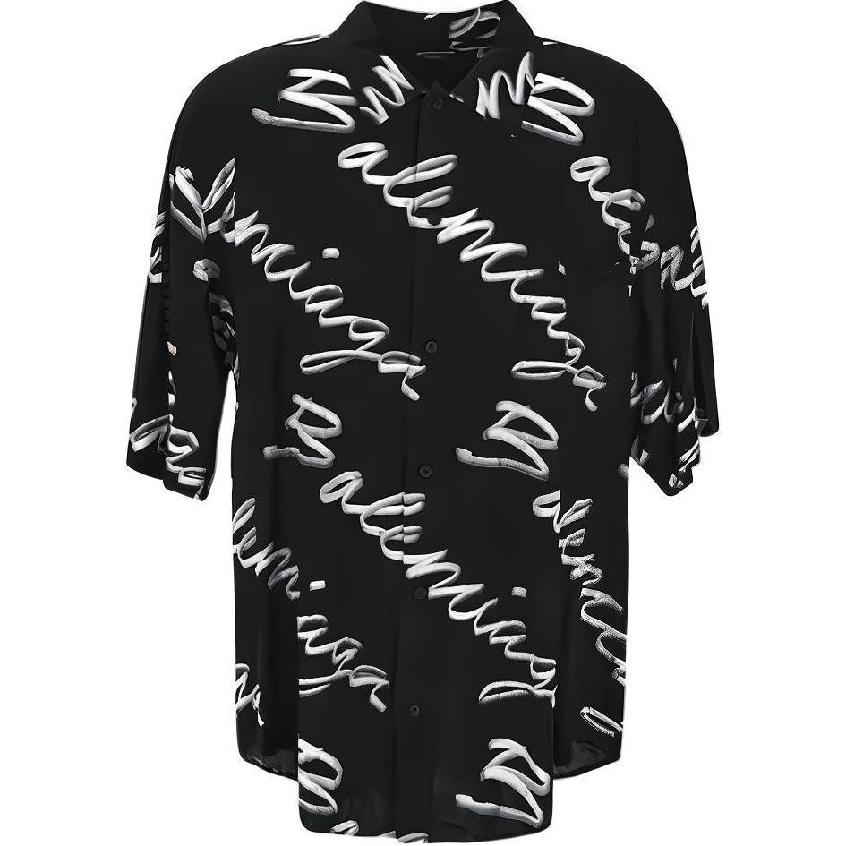 Order Balenciaga SS22  Black Logo Print Loose Fit Short Sleeve Shirt. 681813TML131070
