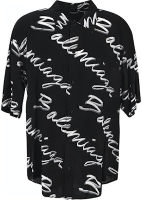 Balenciaga SS22 Black Logo Print Loose Fit Short Sleeve Shirt. 681813TML131070 Order Balenciaga SS22 Black Logo Print Loose Fit Short Sleeve Shirt. 681813TML131070