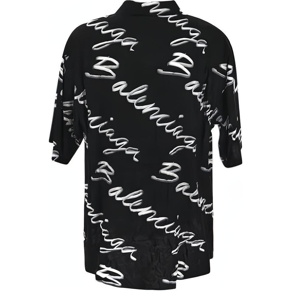 Lookbook Balenciaga SS22  Black Logo Print Loose Fit Short Sleeve Shirt. 681813TML131070