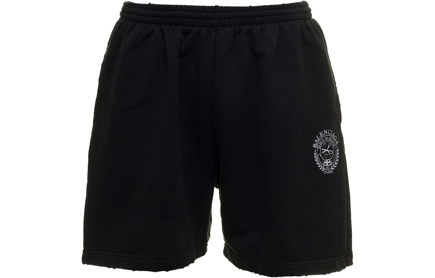 Balenciaga SS22  Black Logo Print Mid-Waist Straight Casual Shorts. 676137TMVA39034