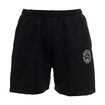 Balenciaga SS22 Black Logo Print Mid-Waist Straight Casual Shorts. 676137TMVA39034