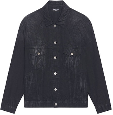 Balenciaga SS22 Jaket Denim Hitam Leher Petak Logo dengan Poket. 690198TBP479034 Buy Balenciaga SS22 Jaket Denim Hitam Leher Petak Logo dengan Poket. 690198TBP479034