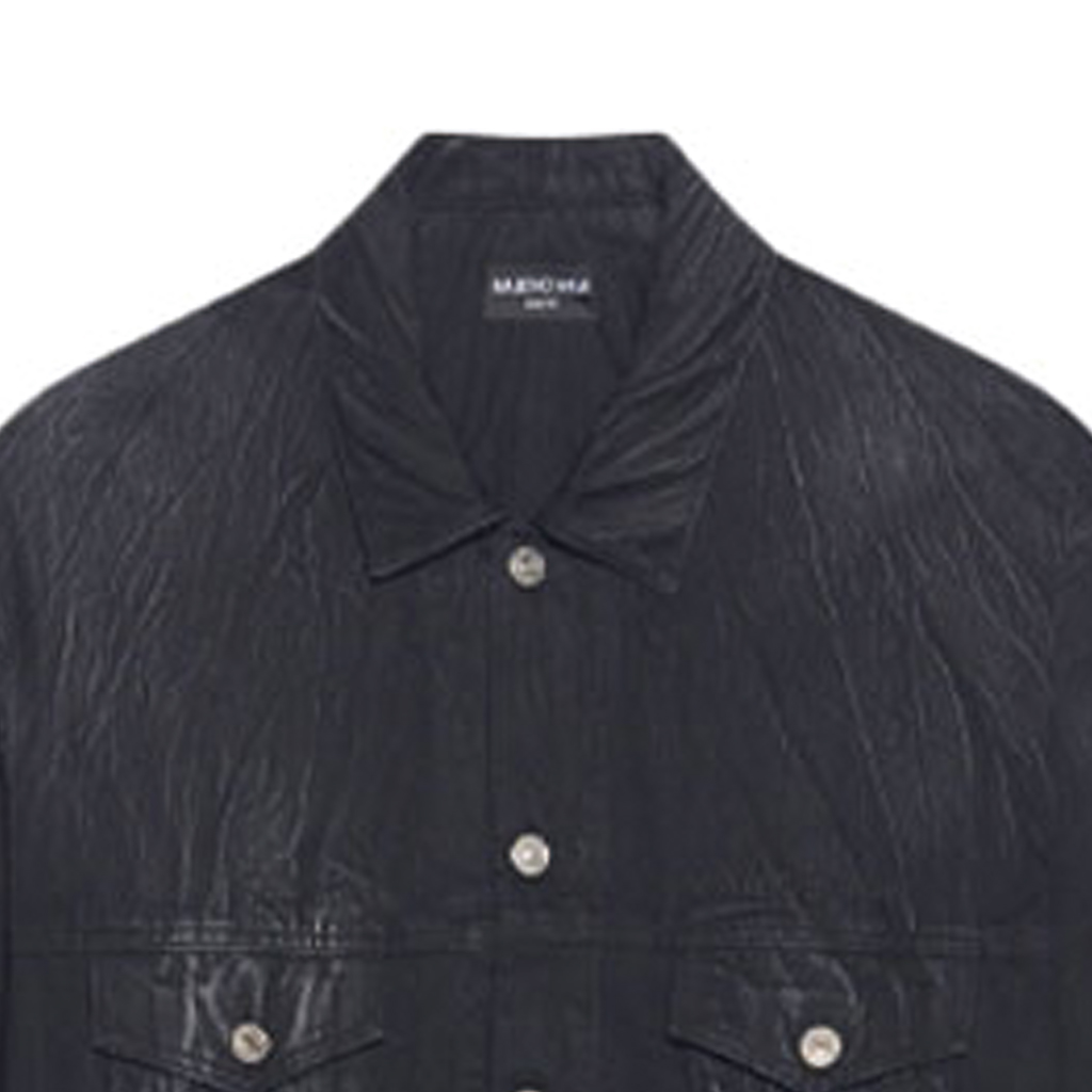 Sizing Balenciaga SS22 Jaket Denim Hitam Leher Petak Logo dengan Poket. 690198TBP479034