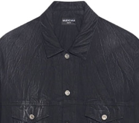 Balenciaga SS22 Jaket Denim Hitam Leher Petak Logo dengan Poket. 690198TBP479034 Sizing Balenciaga SS22 Jaket Denim Hitam Leher Petak Logo dengan Poket. 690198TBP479034