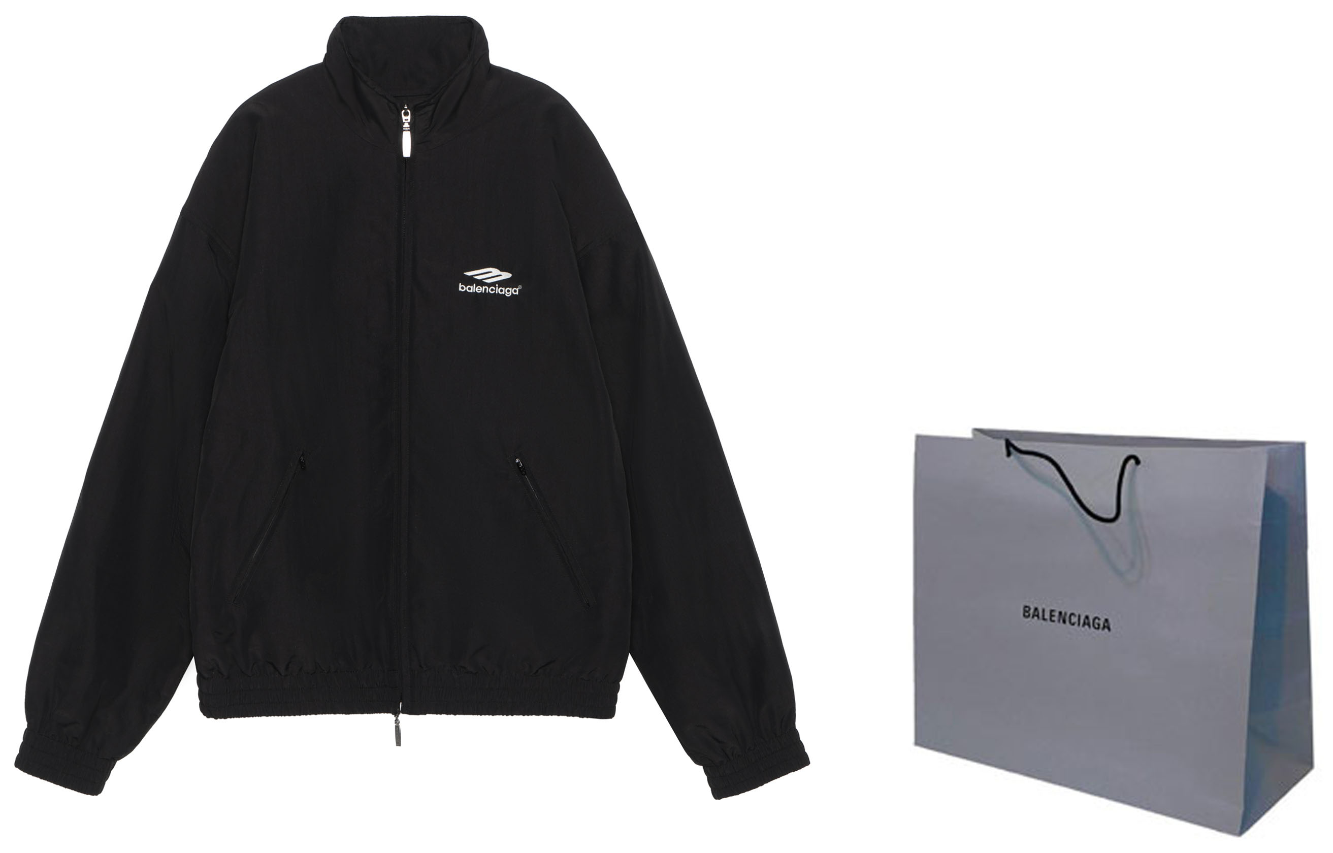 Shop Balenciaga SS22 Jaket Trek Zip-Up Logo Hitam. 704505TKO481000