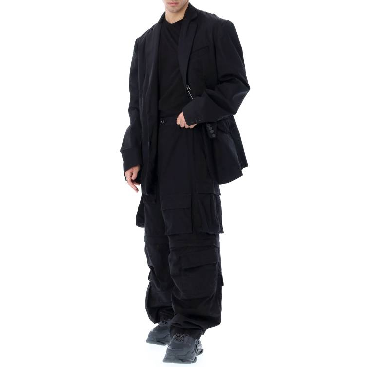 Shop 발렌시아가 SS22 블랙 멀티포켓 루즈핏 코튼 캐주얼 팬츠. 675403TLP031000