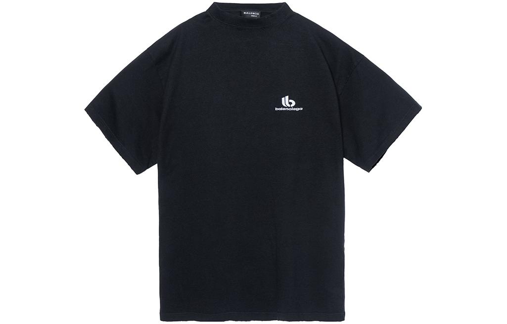 Order Balenciaga SS22  Black Printed Logo Crew Neck T-Shirt 681045TLVN11070