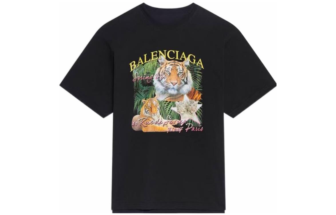Balenciaga SS22  Black Tiger Jungle Graphic Print Tee. 681314TLVH21000