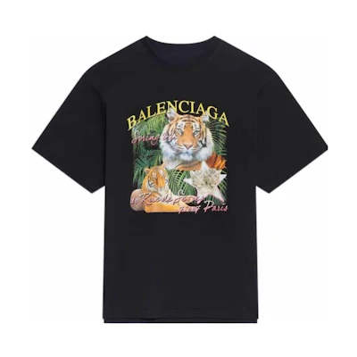 Balenciaga SS22 Black Tiger Jungle Graphic Print Tee. 681314TLVH21000