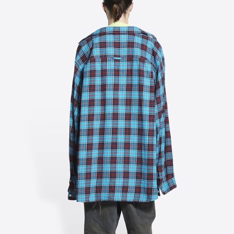 Balenciaga SS22  Blue Checkered Patchwork Long-Sleeve Shirt 699371TMM116305 圖 6