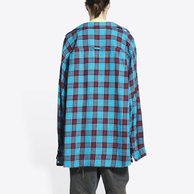 Balenciaga SS22 Kemeja Lengan Panjang Corak Petak Biru Patchwork 699371TMM116305 Details for Balenciaga SS22 Kemeja Lengan Panjang Corak Petak Biru Patchwork 699371TMM116305