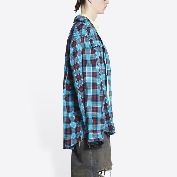 Balenciaga SS22  Blue Checkered Patchwork Long-Sleeve Shirt 699371TMM116305 圖 7