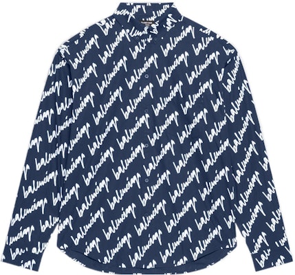 バレンシアガ SS22 ブルーロゴプリント 長袖ボタンアップシャツ 662983TLLJ48502 Order バレンシアガ SS22 ブルーロゴプリント 長袖ボタンアップシャツ 662983TLLJ48502