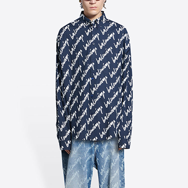 Details for バレンシアガ SS22 ブルーロゴプリント 長袖ボタンアップシャツ 662983TLLJ48502