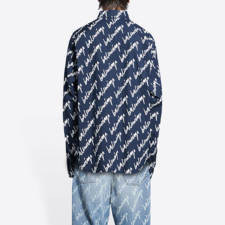 Sizing バレンシアガ SS22 ブルーロゴプリント 長袖ボタンアップシャツ 662983TLLJ48502