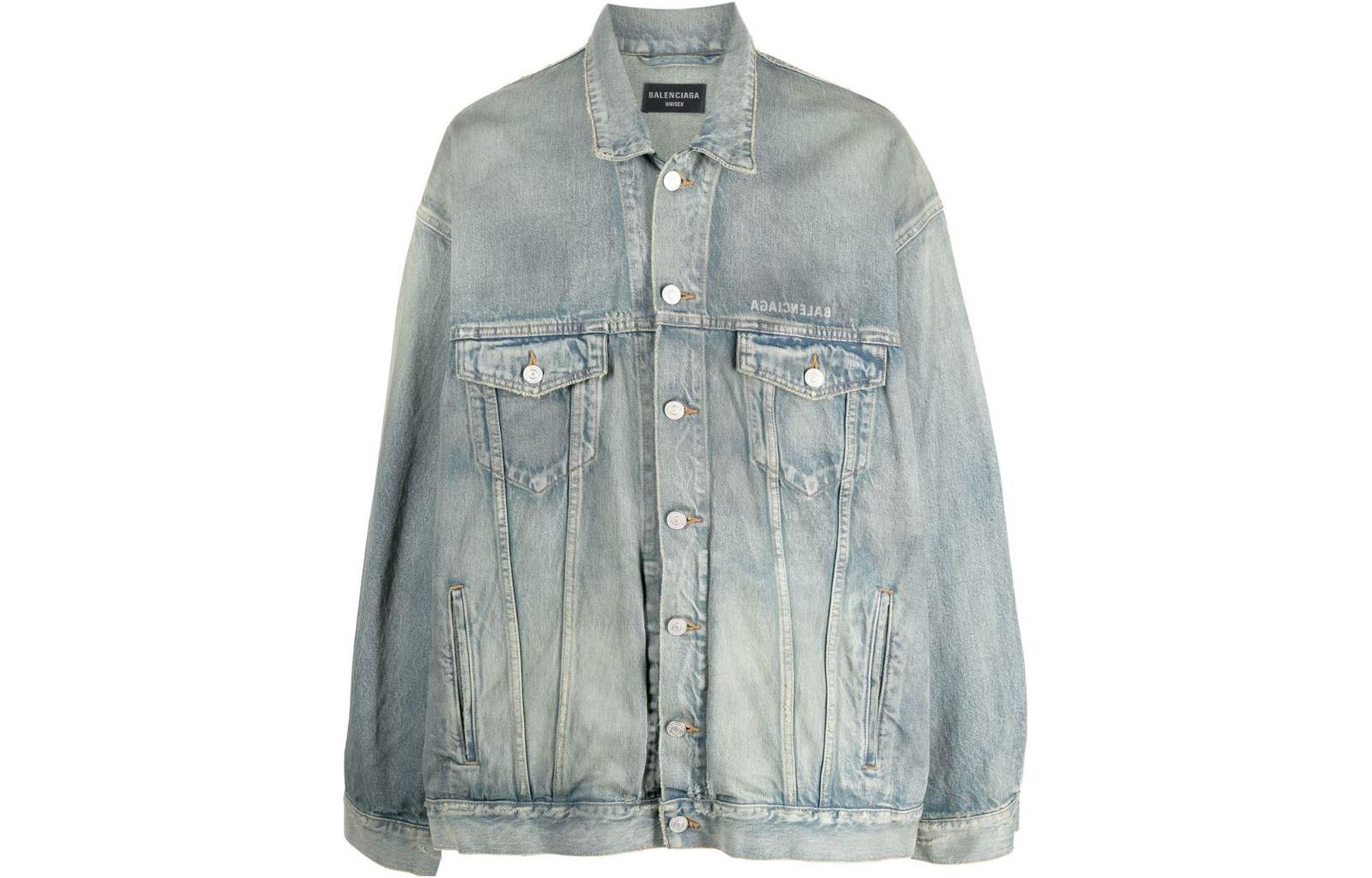 Balenciaga SS22  Blue Logo Print Casual Denim Jacket Regular Fit. 725034TNW553221